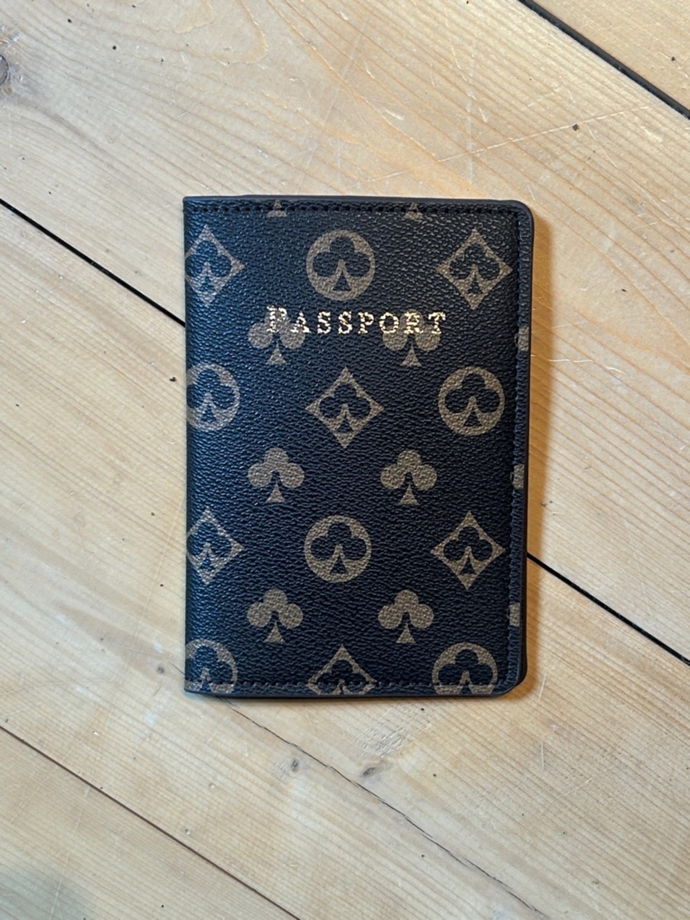 Passport Holder - Black/Tan  Monogram Pattern-NEW